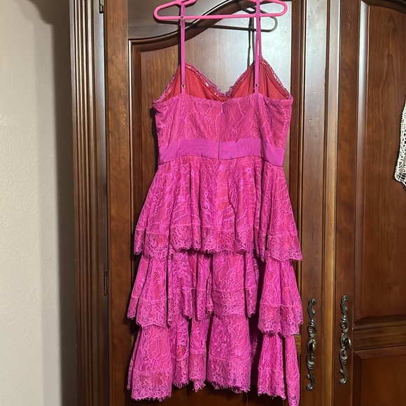 PEARL GEORGINA CHAPMAN of MARCHESA pink lace tiered dress Size 4 - Picture 5 of 8